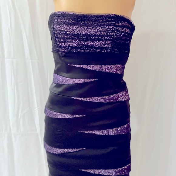 Clearance Sale🔥🔥 Black & Purple Sequins Strapless Bodycon Dress Size 4 - Picture 1 of 6